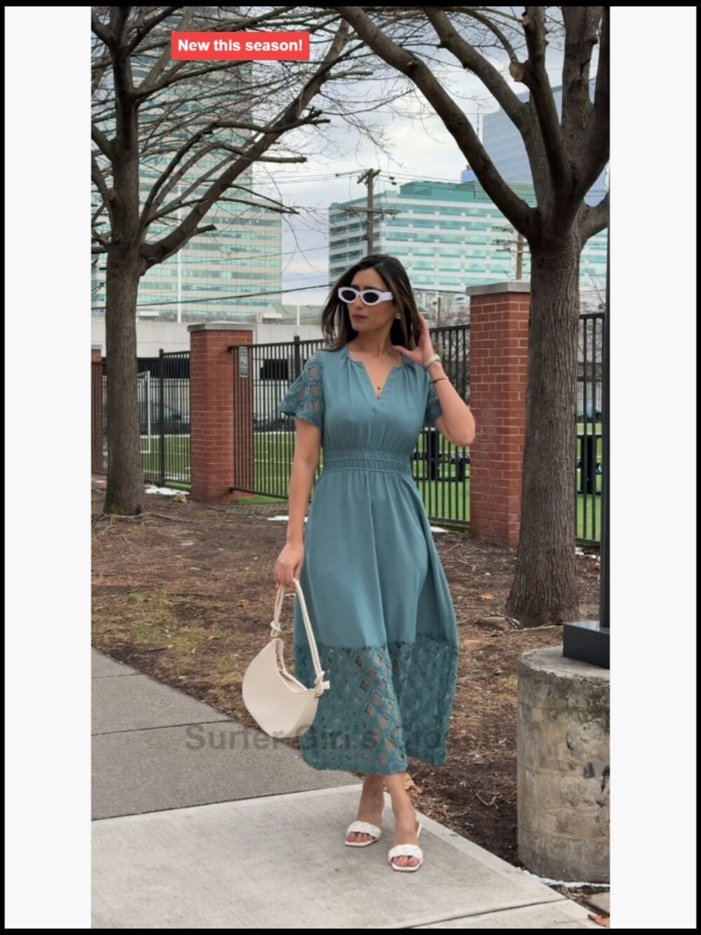 Boho Maxi Dress V Neck Empire Waist Long Flowy with Pockets Short Sleeve - Picture 7 of 7